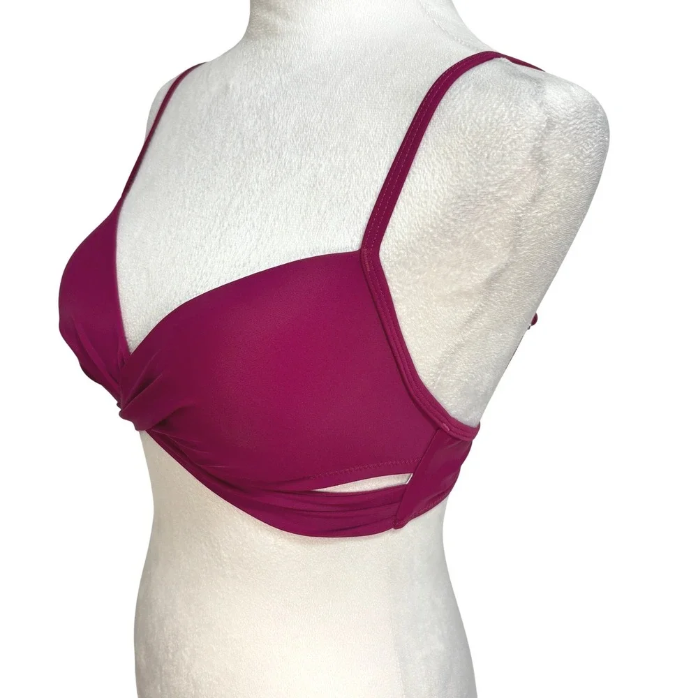 Cupshe Bikini Top Magenta Pink Twisted Front Padded Swimwear Beach Small 11A